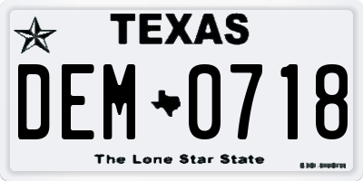 TX license plate DEM0718