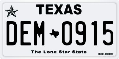 TX license plate DEM0915