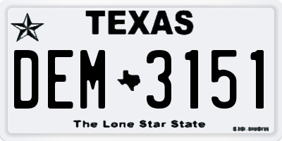 TX license plate DEM3151