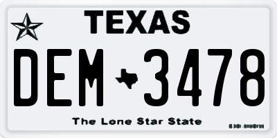 TX license plate DEM3478
