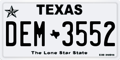 TX license plate DEM3552