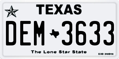 TX license plate DEM3633