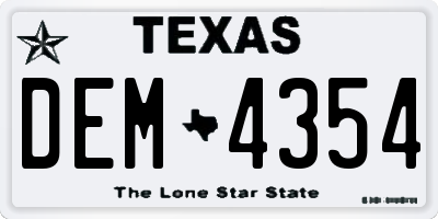 TX license plate DEM4354