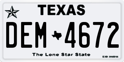 TX license plate DEM4672