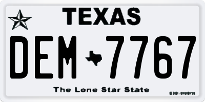 TX license plate DEM7767