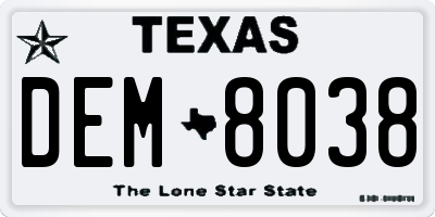 TX license plate DEM8038