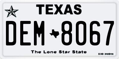 TX license plate DEM8067