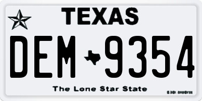 TX license plate DEM9354