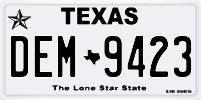 TX license plate DEM9423