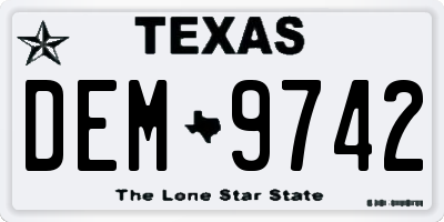 TX license plate DEM9742