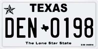 TX license plate DEN0198