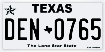 TX license plate DEN0765