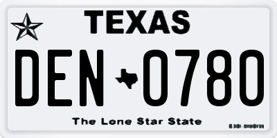 TX license plate DEN0780