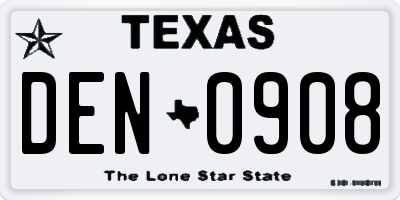TX license plate DEN0908