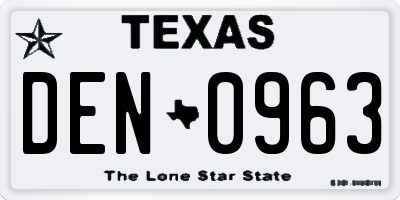 TX license plate DEN0963