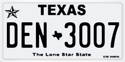 TX license plate DEN3007