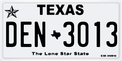 TX license plate DEN3013