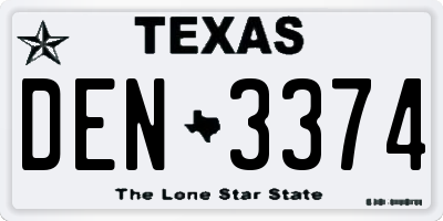TX license plate DEN3374