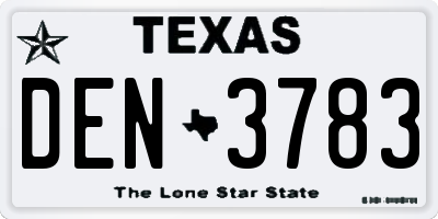 TX license plate DEN3783