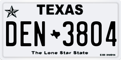 TX license plate DEN3804