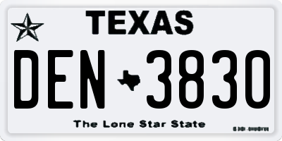 TX license plate DEN3830