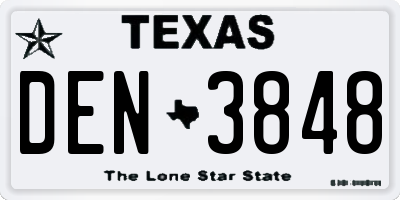 TX license plate DEN3848