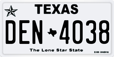 TX license plate DEN4038