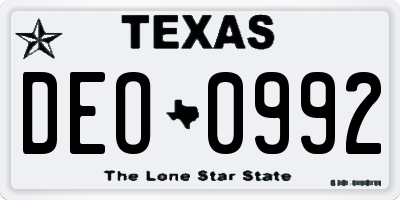 TX license plate DEO0992
