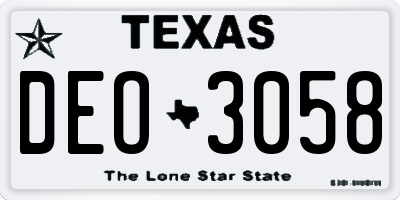 TX license plate DEO3058