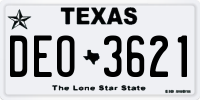 TX license plate DEO3621