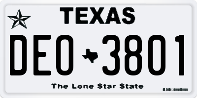 TX license plate DEO3801
