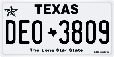 TX license plate DEO3809
