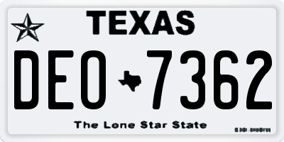 TX license plate DEO7362