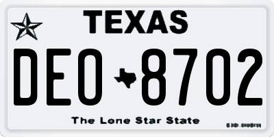 TX license plate DEO8702