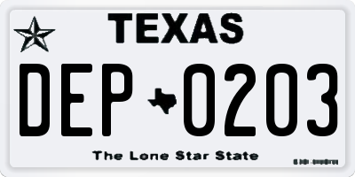 TX license plate DEP0203