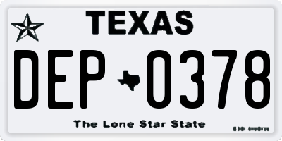 TX license plate DEP0378