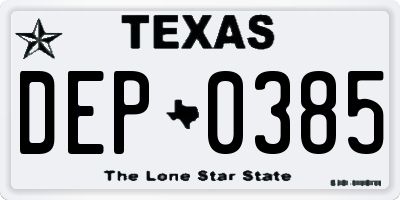 TX license plate DEP0385