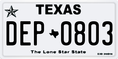 TX license plate DEP0803