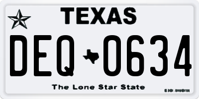 TX license plate DEQ0634