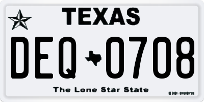 TX license plate DEQ0708
