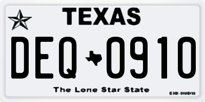 TX license plate DEQ0910