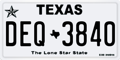 TX license plate DEQ3840