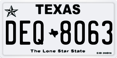 TX license plate DEQ8063