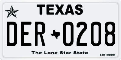 TX license plate DER0208