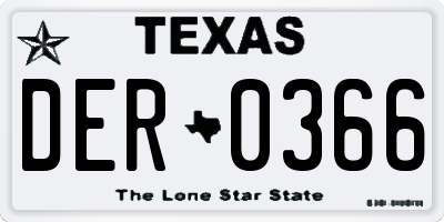 TX license plate DER0366