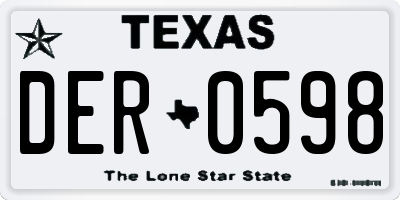 TX license plate DER0598
