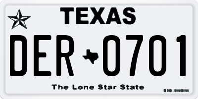 TX license plate DER0701
