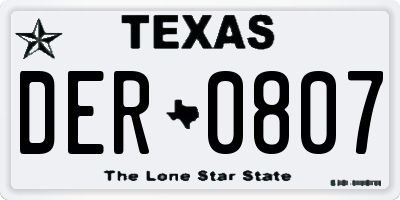 TX license plate DER0807