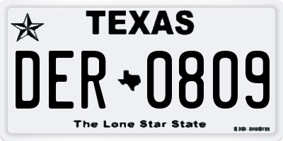 TX license plate DER0809