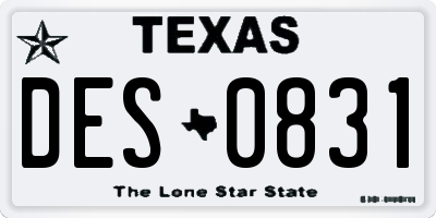 TX license plate DES0831